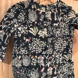 Bonpoint Girls Woodland Botanical Print Cotton Dress Navy Blue Size 6